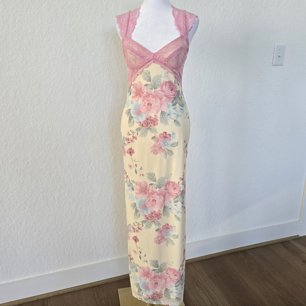 Cottagecore Floral Lace Maxi Dress Romantic Slip Dress Small - Picture 2 of 14